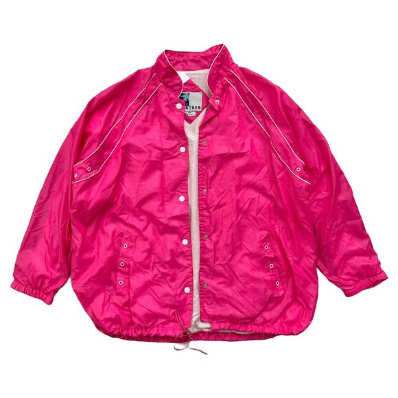 Vintage 90s Bubble Gum Pink Windbreaker Snap Jacket Plus Size L 22R Womens - Picture 1 of 6